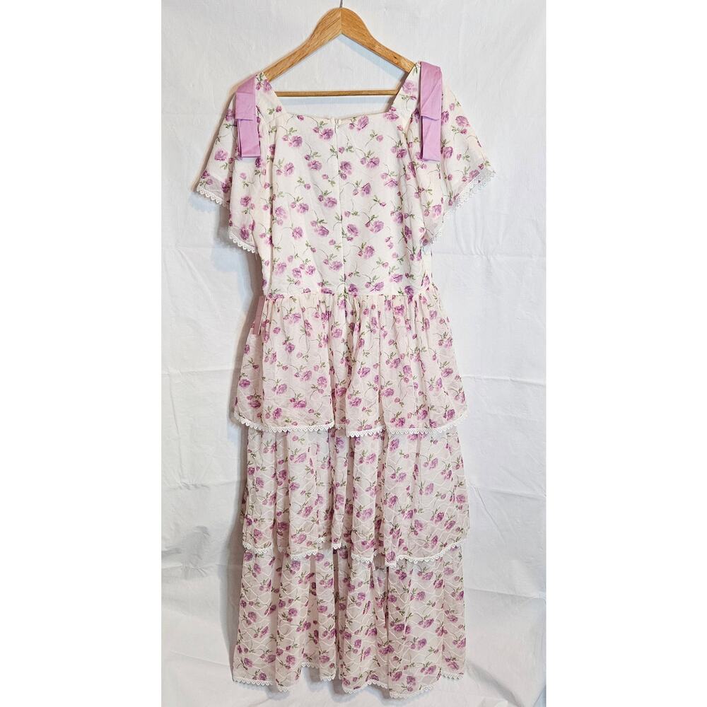 Ivy City Co Annabella Dress Purple Roses Chiffon Ribbons Tulle XL Spring Easter - Picture 6 of 9